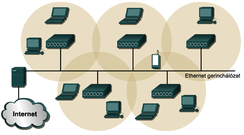 A vezeték nélküli hálózatok meghatározása A vezeték nélküli hálózat a felhasználók, a szerverek, és adatbázisok közötti kommunikációs közegként rádióhullámokat vagy infravörös fényt használnak.