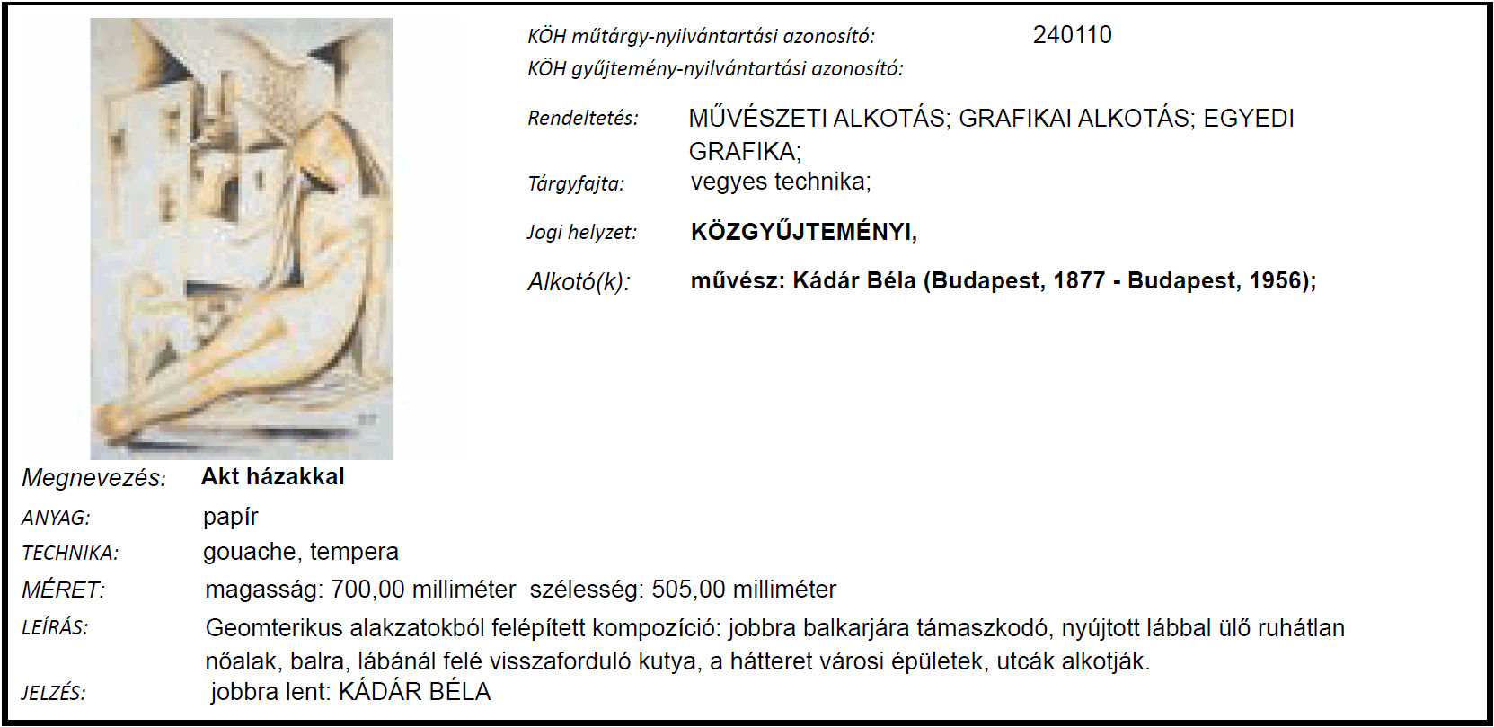 A 2002 januárjában a bajai Türr István Múzeum raktárából ellopott Istókovits Kálmán (Siklós, 1898 Budapest, 1990): Szüret [műtárgy-nyilvántartási azonosító: 240108] című festményt a lopást követően a