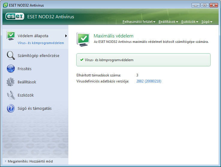 3. Útmutató kezdő felhasználók számára Ez a témakör az ESET NOD32 Antivirus programnak és alapbeállításainak az áttekintését tartalmazza.