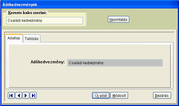 45. ábra Adókedvezmények megnevezésének felvitelére szolgáló ablak 46.