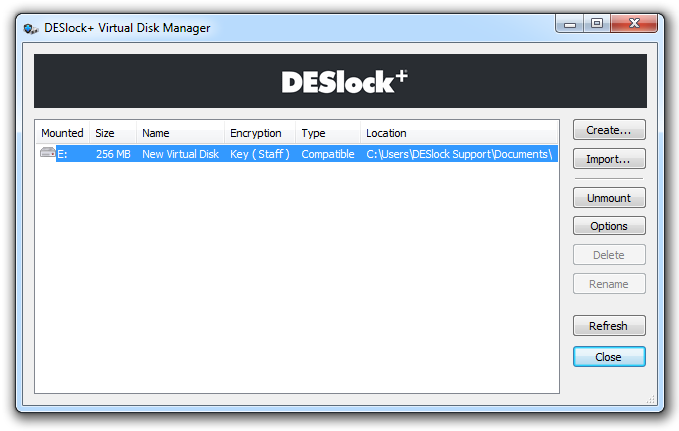 DESlock+ használati utasítás felhasználók számára 20 Titkosított virtuális kötetek használata Virtuális kötet létrehozásához kattintson jobb egérgombbal a DESlock ikonjára, ezt követően válassza ki a