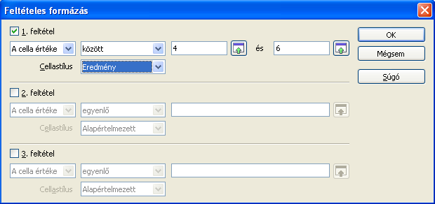 154. ábra: Feltételes formázás Formázási feltételként képletet is megadhatunk.