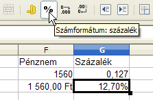 5. Számformátumok 5.1. Százalék és pénznem formátum A számokat tartalmazó cellákon speciális formázásokat állíthatunk be.