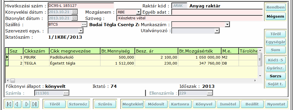 5.2.5. Készletekkel kapcsolatos javítások E/C/A A készletekkel kapcsolatos tételek javítása az E/C/A menüpontban történhet.