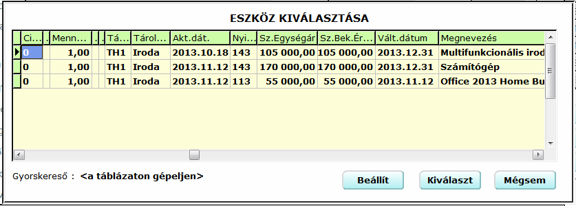 Tárgyi eszközök módosítása F/A 3100 Az F/A Mozgások felvitele menüben a 3100 MÓDOSÍTÁS mozgásnem beírásával tudjuk tárgyi eszközeink adatait módosítani.