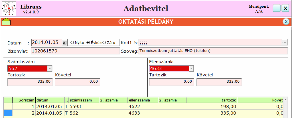 A megjelent belső ablakban <ENTER>-rel elfogadjuk a sorszámhatárokat, majd a Rendben gomb megnyomásával befejezzük az októberi bérfeladás könyvelését. A figyelmeztetésre újból Rendben.