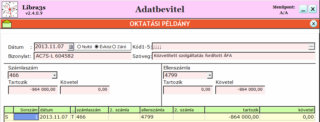 5.1.3. Stornó a főkönyvben A/A A stornózásról már a paraméterek beállítása kapcsán beszéltünk (ld. 2.4.2.). A stornózást is a A/B (főkönyvi) Naplóban kezdjük.