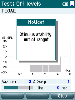 Titan használati útmutató HU Page 50 5. ábra - Ingerlési stabilitás szint figyelmeztetés. Tisztítsa meg a szondát és ismételje meg a tesztmérést.