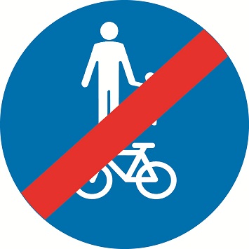 i) Gyalog- és kerékpárút (26/d. ábra); a gyalogos, a kerekes szék és a kétkerekű kerékpár közlekedésére kijelölt út. Ha a gyalogos és a kerékpáros forgalmat burkolati jel választja el (26/e.