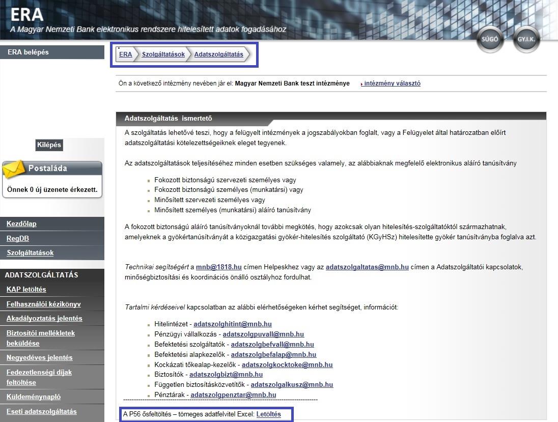 4. sz. ábra Tömeges adatjelentést lehetővé tevő excel fájl elérése Az Excel fájlt annak megnyitását követően, a kitöltés megkezdését megelőzően a saját gépre le kell menteni.
