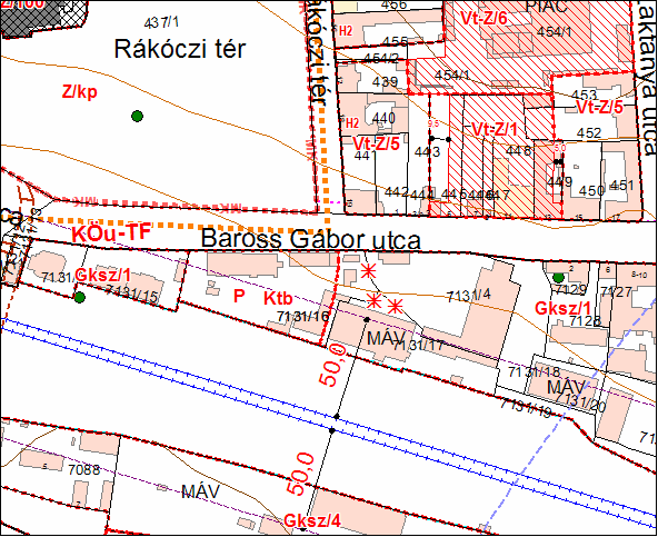 21/M2 MÁV ingatlanok közötti övezeti határ a 7131/16-7131/4 hrsz.