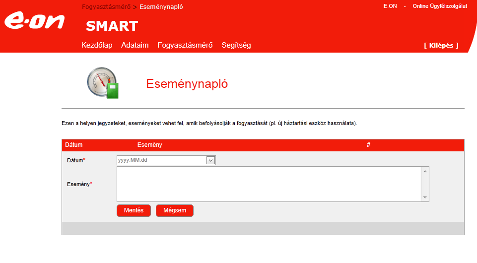 4.3 Eseménynapló Az Eseménynapló segítségével saját jegyzeteket tud dátumhoz kötve létrehozni, amik befolyásolják a fogyasztását.