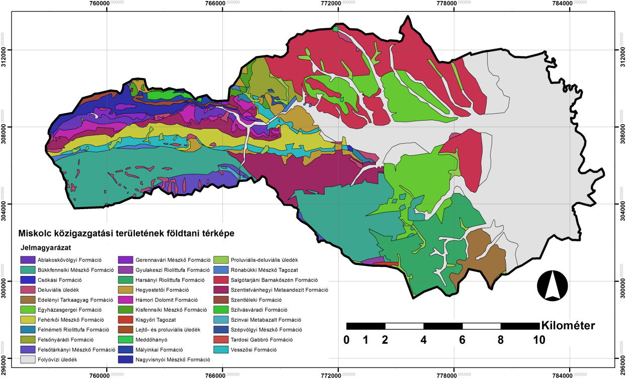 13. ábra Miskolc közigazgatási területének földtani térképe Forrás: (Gyalog-Síkhegyi, 2005 MÁFI feldolgozás) Talajtani adottságok Miskolc közigazgatási területét sokrétű geológiai, domborzati és