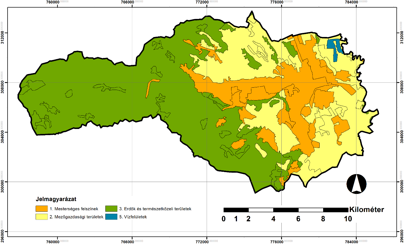 17. ábra Felszínborítási főkategóriák a CORINE 2012 alapján Forrás: CORINE Az erdők és természetközeli helyek 12454 ha területet foglalnak el Miskolc közigazgatási területéből, ennek 91%-a erdős