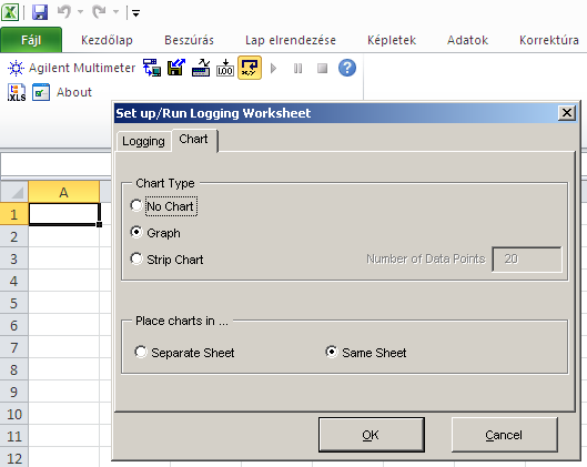 A Set up/run Logging Worksheet menüben beállíthatjuk a mintavételezések sebességét, mennyiségét.