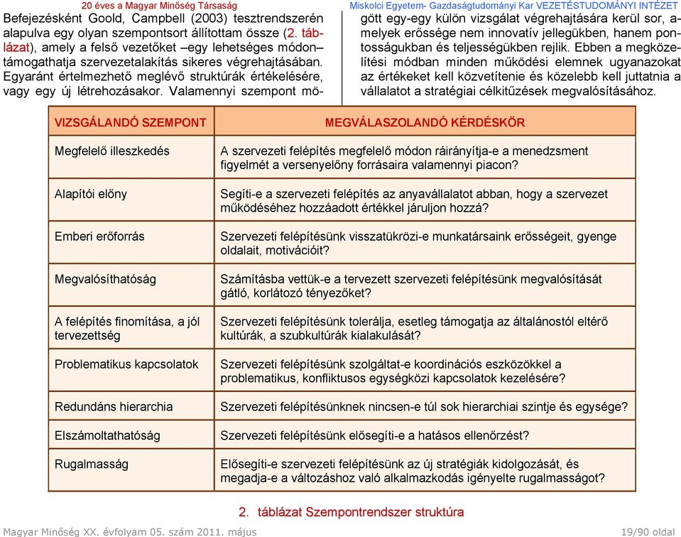 Egyaránt értelmezhető meglévő struktúrák értékelésére, vagy egy új létrehozásakor.