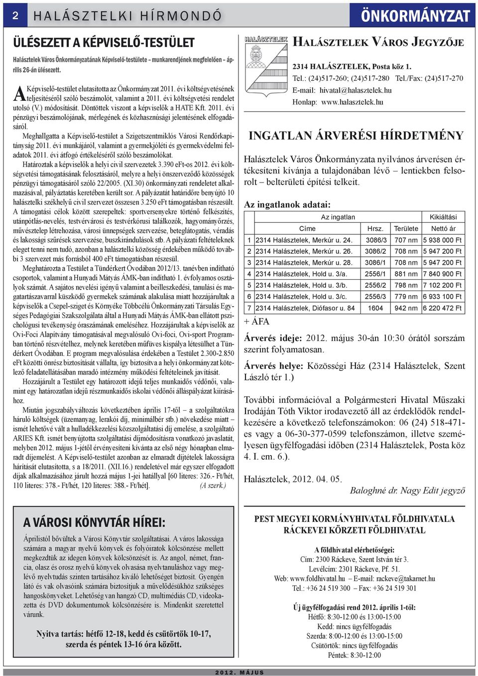 Döntöttek viszont a képviselők a HATE Kft. 2011. évi pénzügyi beszámolójának, mérlegének és közhasznúsági jelentésének elfogadásáról.