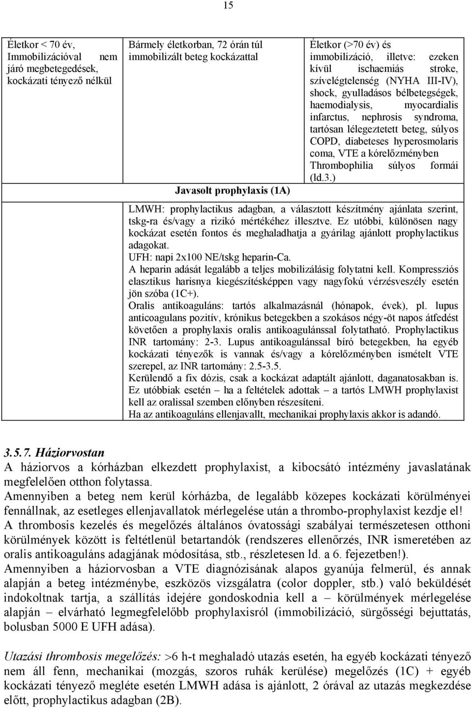 lélegeztetett beteg, súlyos COPD, diabeteses hyperosmolaris coma, VTE a kórelőzményben Thrombophilia súlyos formái (ld.3.