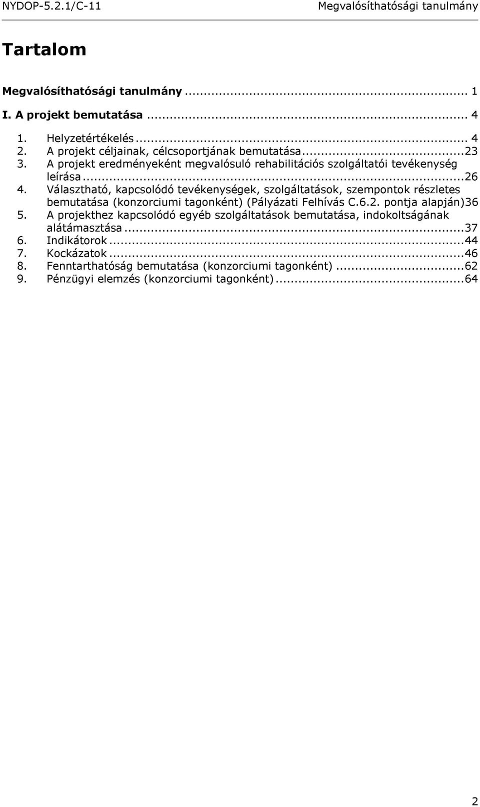 Választható, kapcsolódó tevékenységek, szolgáltatások, szempontok részletes bemutatása (konzorciumi tagonként) (Pályázati Felhívás C.6.2.