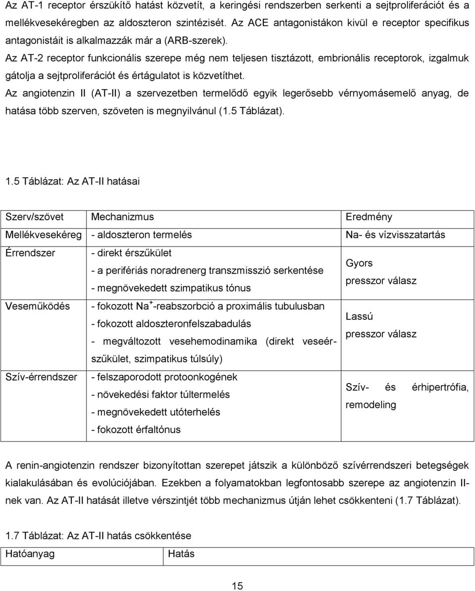 Az AT-2 receptor funkcionális szerepe még nem teljesen tisztázott, embrionális receptorok, izgalmuk gátolja a sejtproliferációt és értágulatot is közvetíthet.