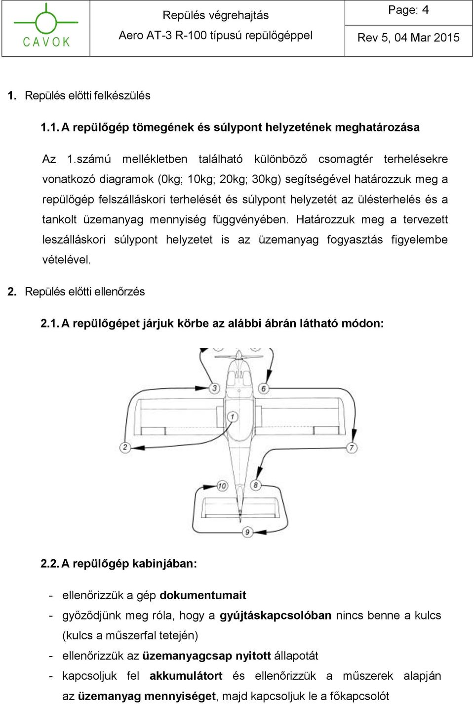 ülésterhelés és a tankolt üzemanyag mennyiség függvényében. Határozzuk meg a tervezett leszálláskori súlypont helyzetet is az üzemanyag fogyasztás figyelembe vételével. 2. Repülés előtti ellenőrzés 2.