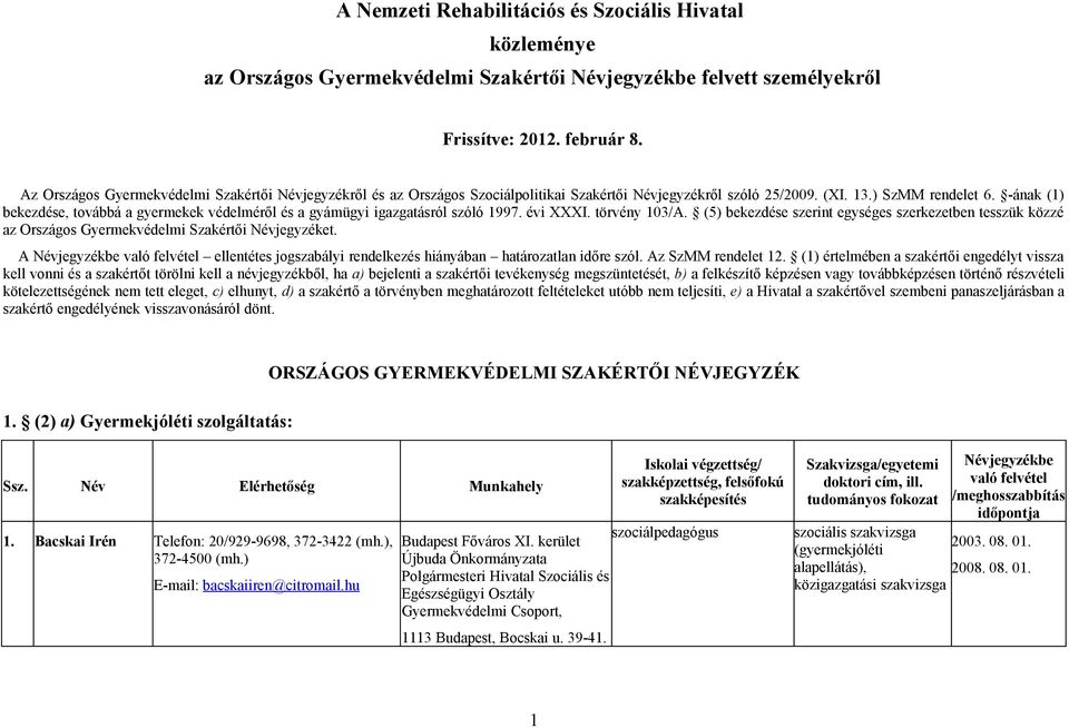 -ának (1) bekezdése, továbbá a gyermekek védelméről és a gyámügyi igazgatásról szóló 1997. évi XXXI. törvény 103/A.