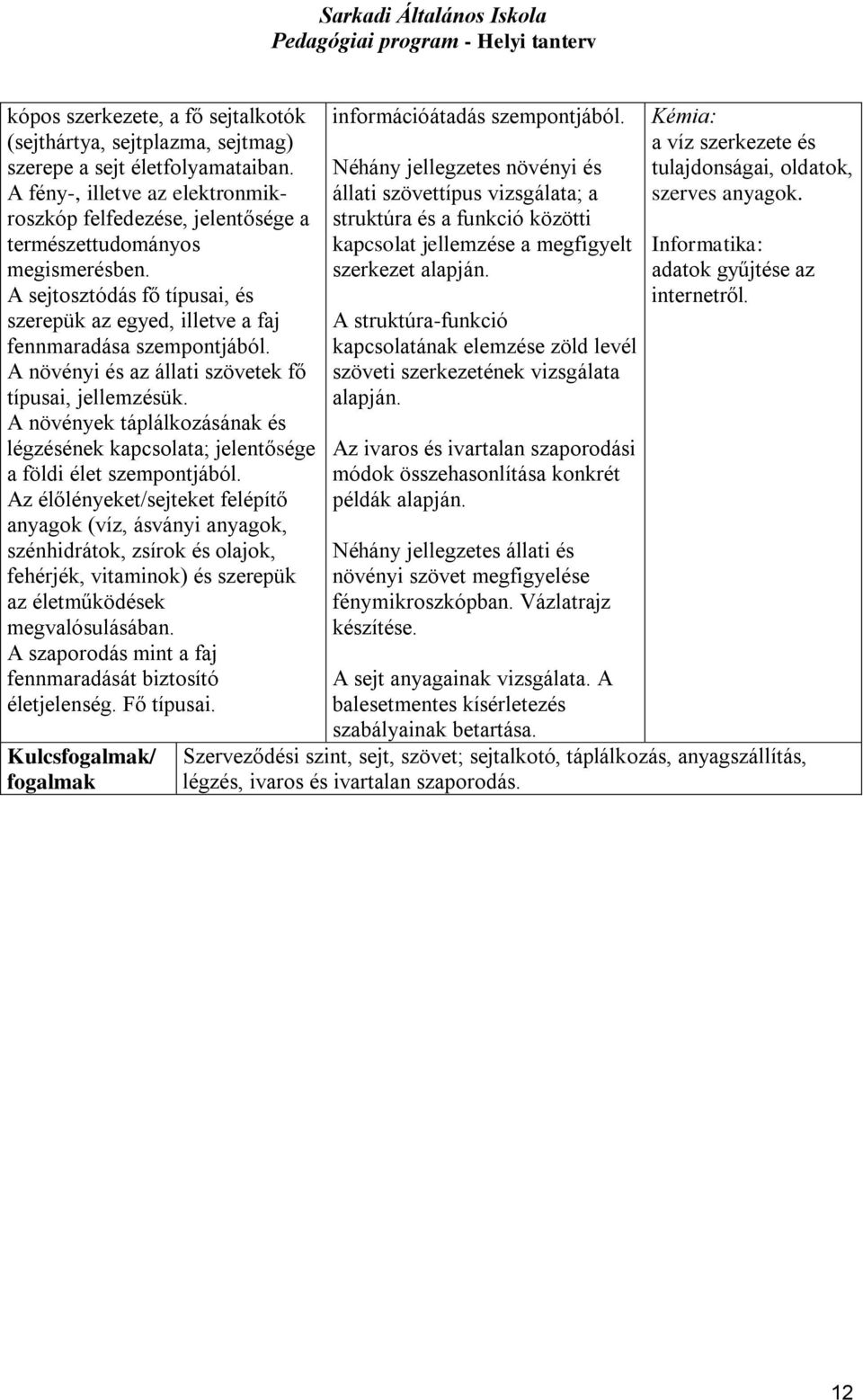 A növényi és az állati szövetek fő típusai, jellemzésük. A növények táplálkozásának és légzésének kapcsolata; jelentősége a földi élet szempontjából.