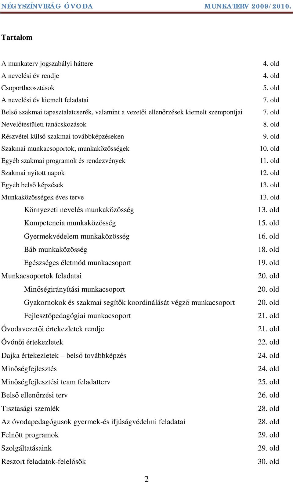 Munkaközösségek éves terve Környezeti nevelés munkaközösség Kompetencia munkaközösség Gyermekvédelem munkaközösség Báb munkaközösség Egészséges életmód munkacsoport Munkacsoportok feladatai