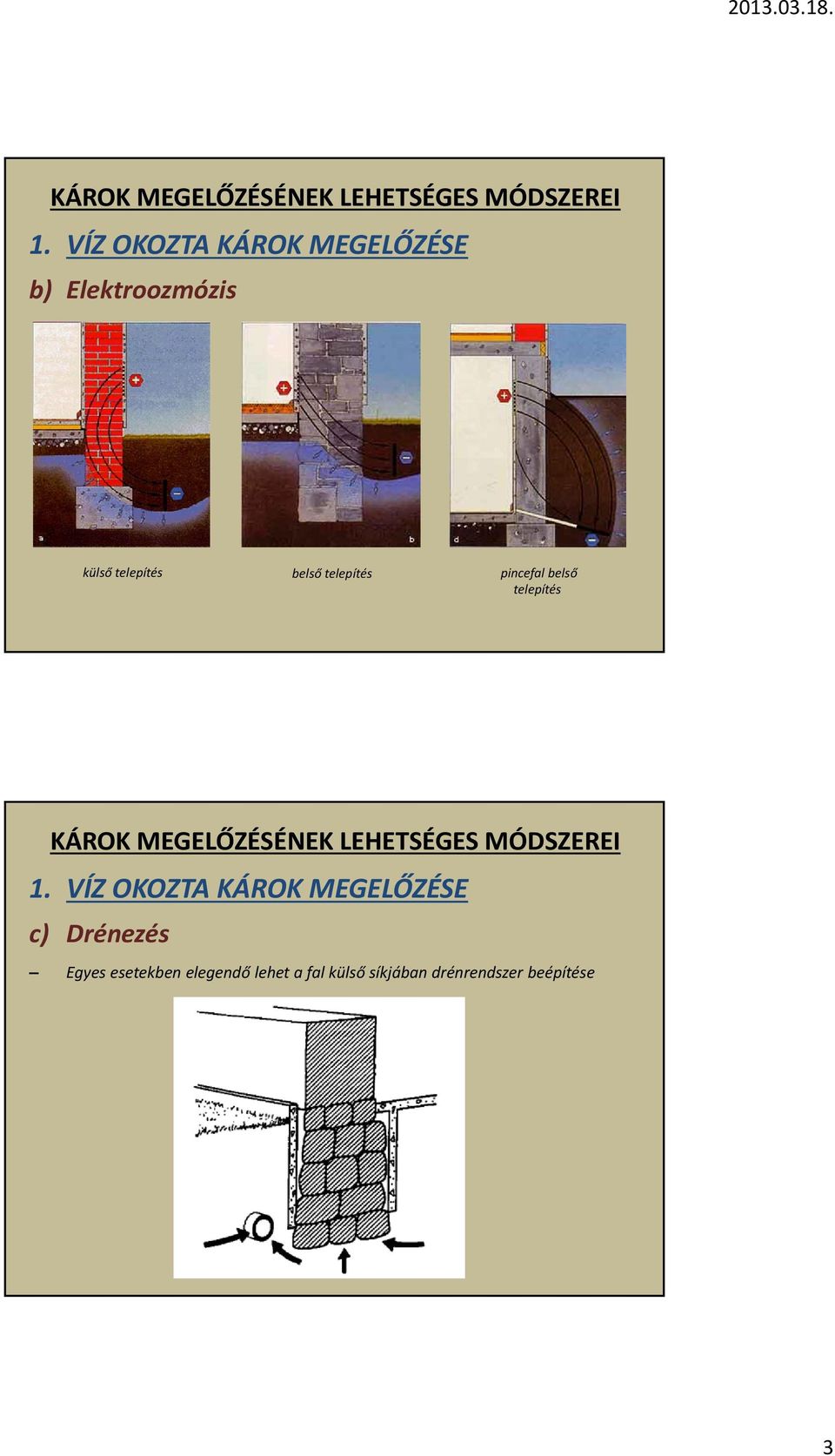 telepítés pincefal belső telepítés  VÍZ OKOZTA KÁROK MEGELŐZÉSE c) Drénezés