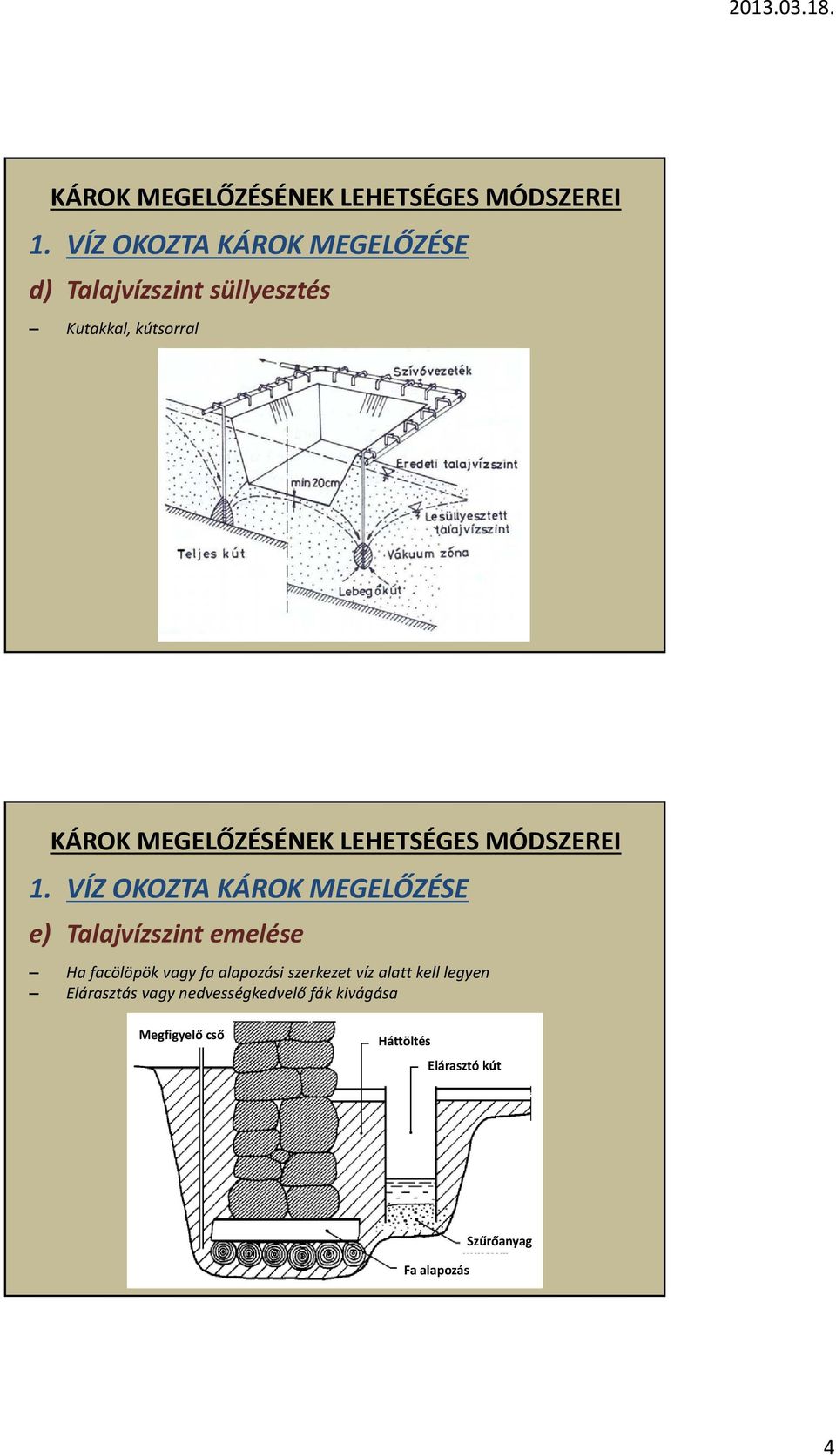 MEGELŐZÉSE e) Talajvízszint emelése Ha facölöpök vagy fa alapozási szerkezet víz alatt kell