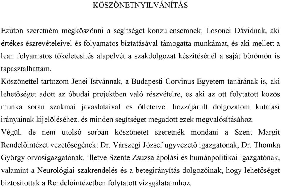 Köszönettel tartozom Jenei Istvánnak, a Budapesti Corvinus Egyetem tanárának is, aki lehetőséget adott az óbudai projektben való részvételre, és aki az ott folytatott közös munka során szakmai