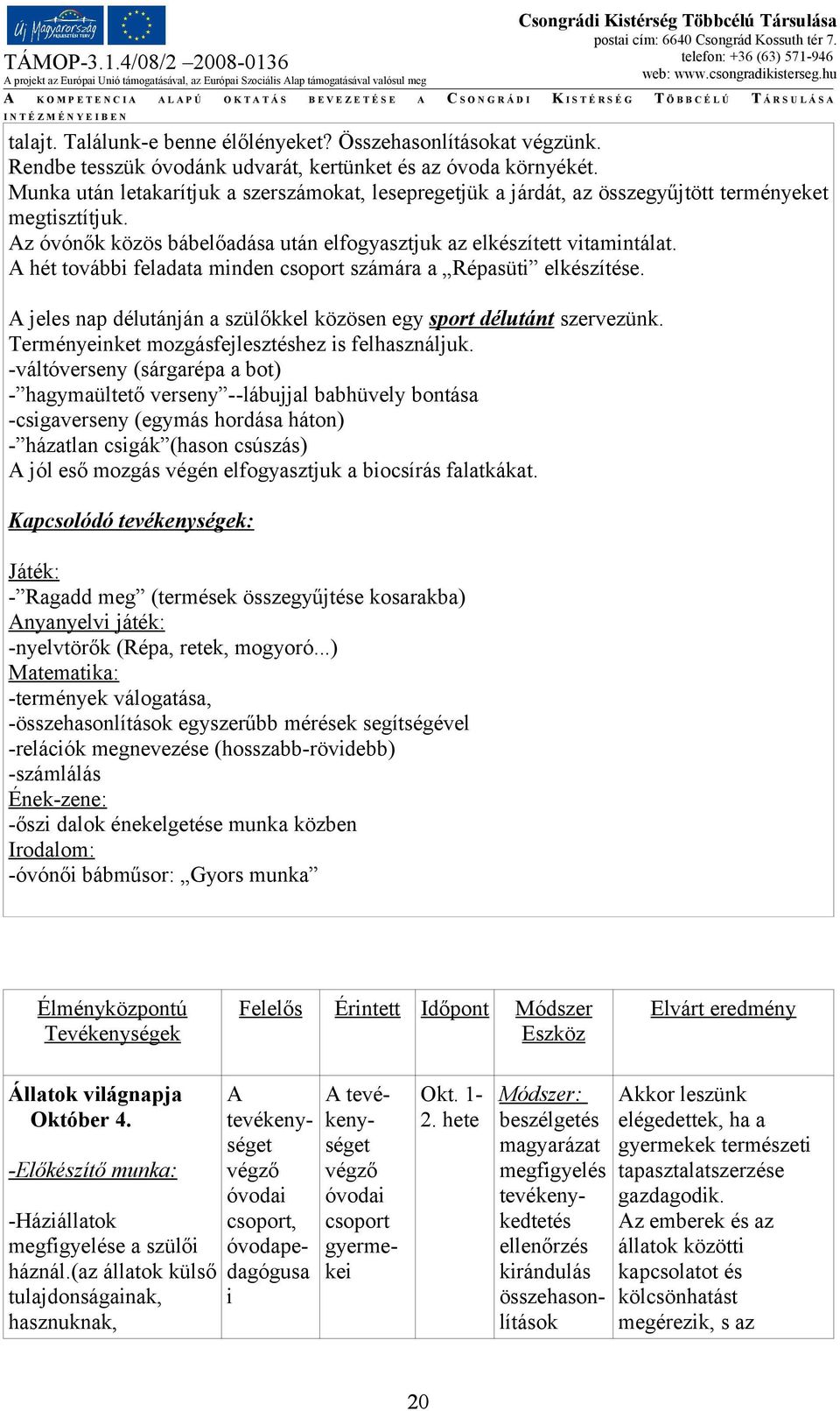 A hét további feladata minden csoport számára a Répasüti elkészítése. A jeles nap délutánján a szülőkkel közösen egy sport délutánt szervezünk. Terményeinket mozgásfejlesztéshez is felhasználjuk.