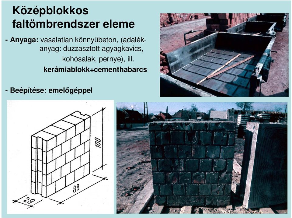 duzzasztott agyagkavics, kohósalak, pernye),