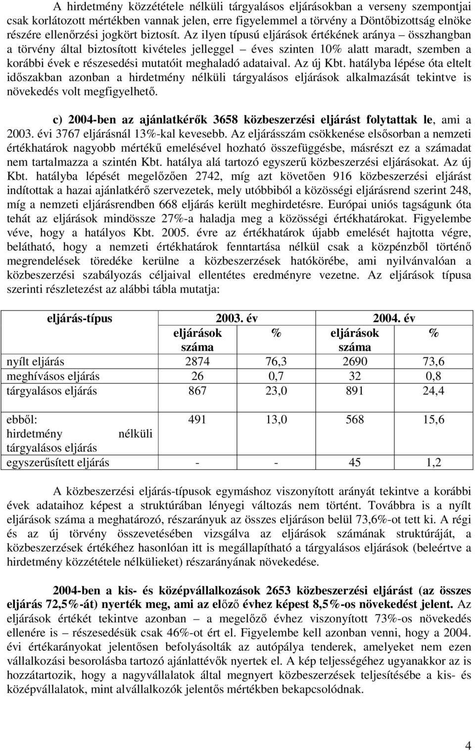 Az ilyen típusú eljárások értékének aránya összhangban a törvény által biztosított kivételes jelleggel éves szinten 10% alatt maradt, szemben a korábbi évek e részesedési mutatóit meghaladó adataival.