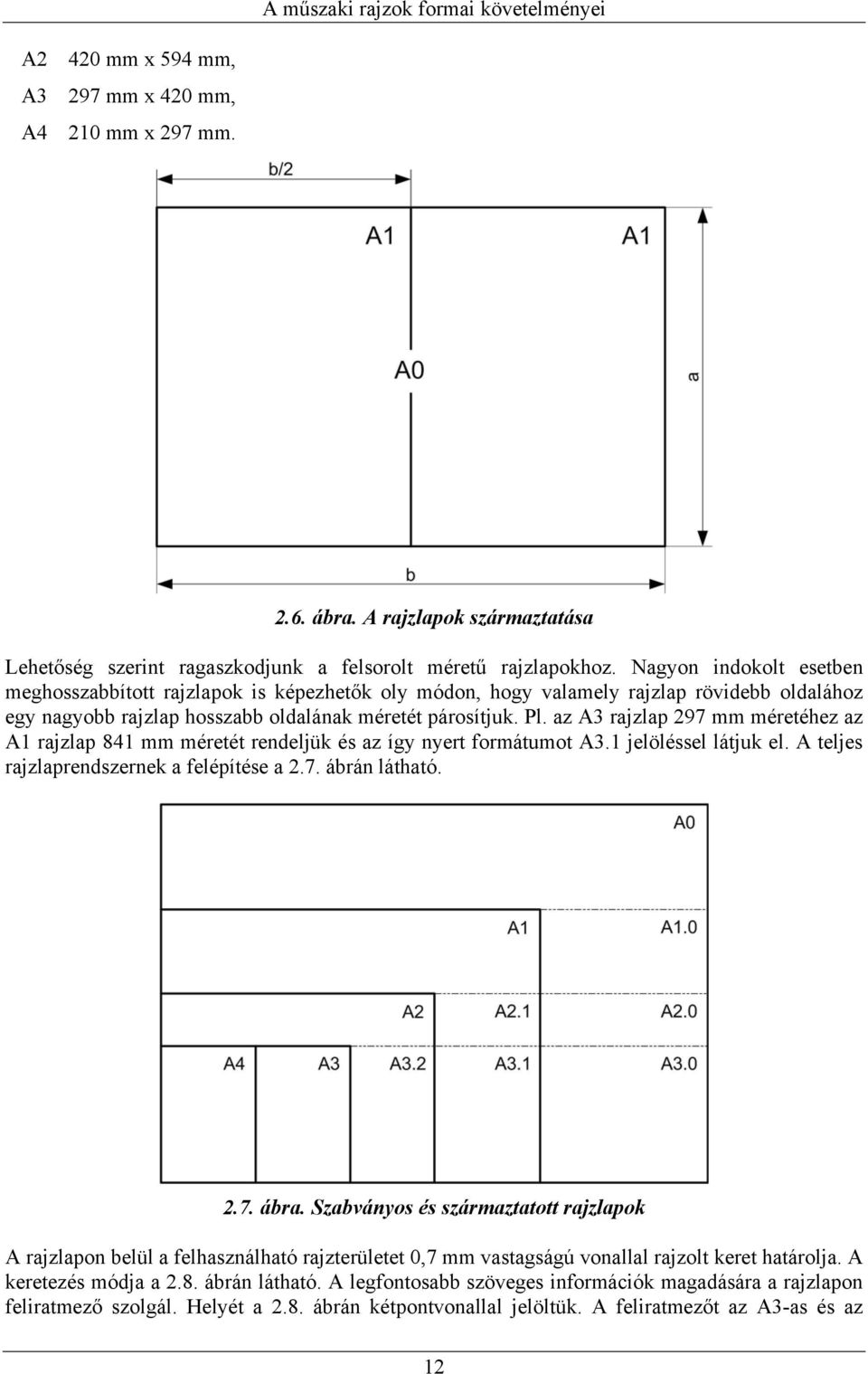 az A3 rajzlap 297 mm méretéhez az A1 rajzlap 841 mm méretét rendeljük és az így nyert formátumot A3.1 jelöléssel látjuk el. A teljes rajzlaprendszernek a felépítése a 2.7. ábrán látható. 2.7. ábra.