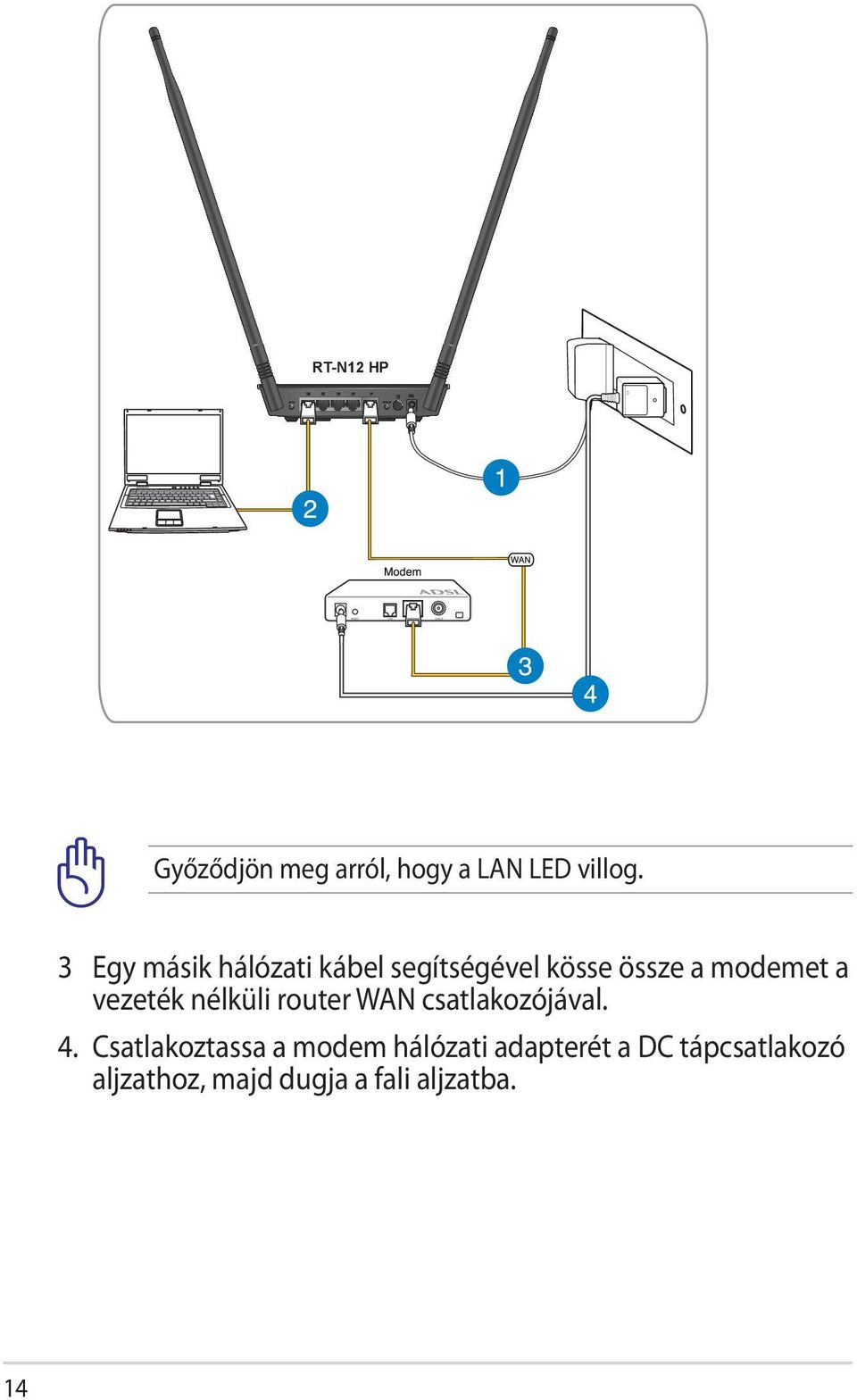 vezeték nélküli router WAN csatlakozójával. 4.