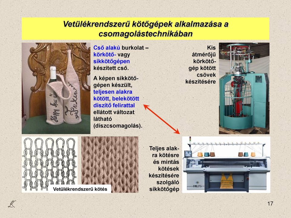 A képen síkkötőgépen készült, teljesen alakra kötött, belekötött díszítő felirattal ellátott