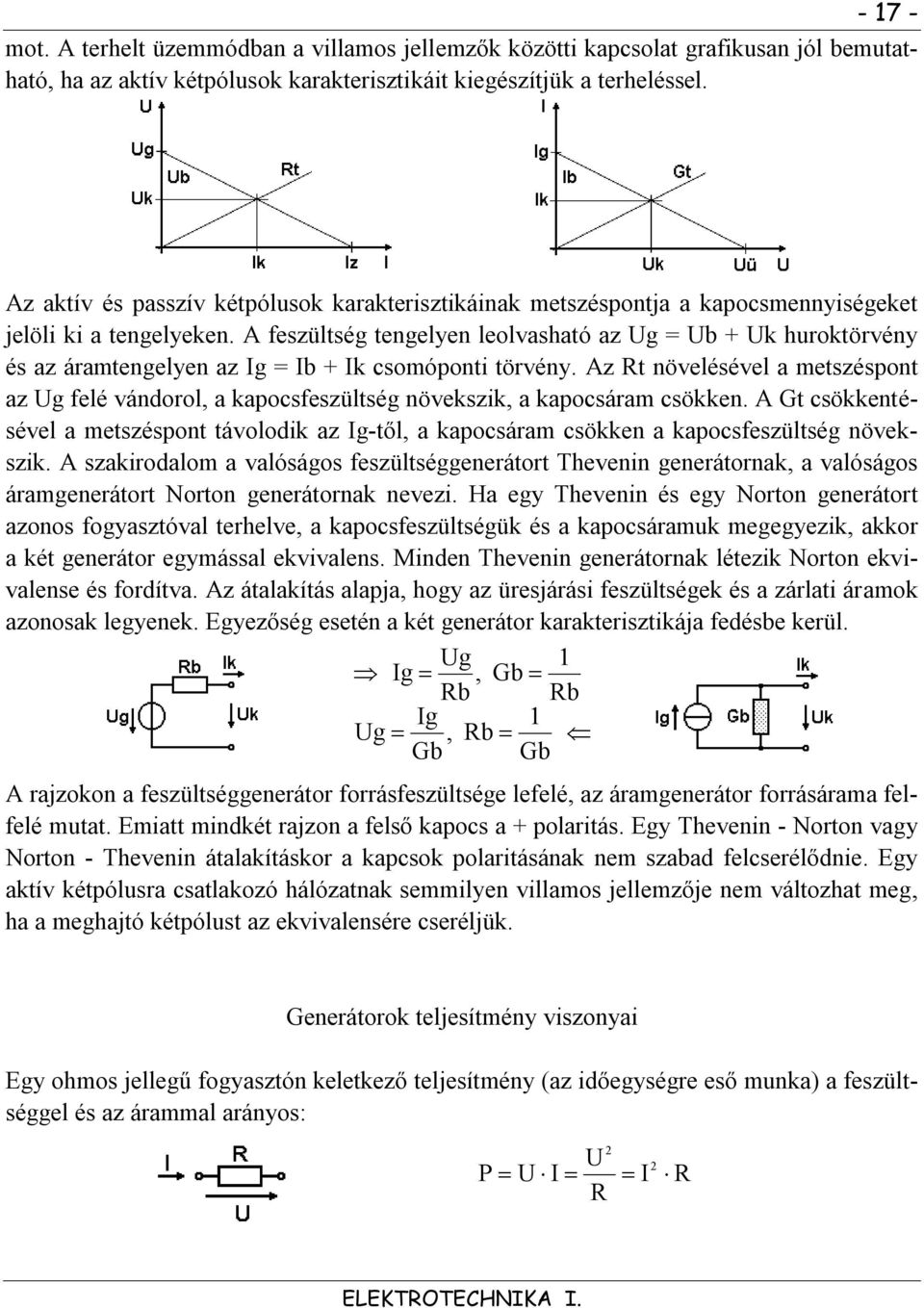 A feszültség tengelyen leolvasható az Ug = Ub + Uk huroktörvény és az áramtengelyen az Ig = Ib + Ik csomóponti törvény.