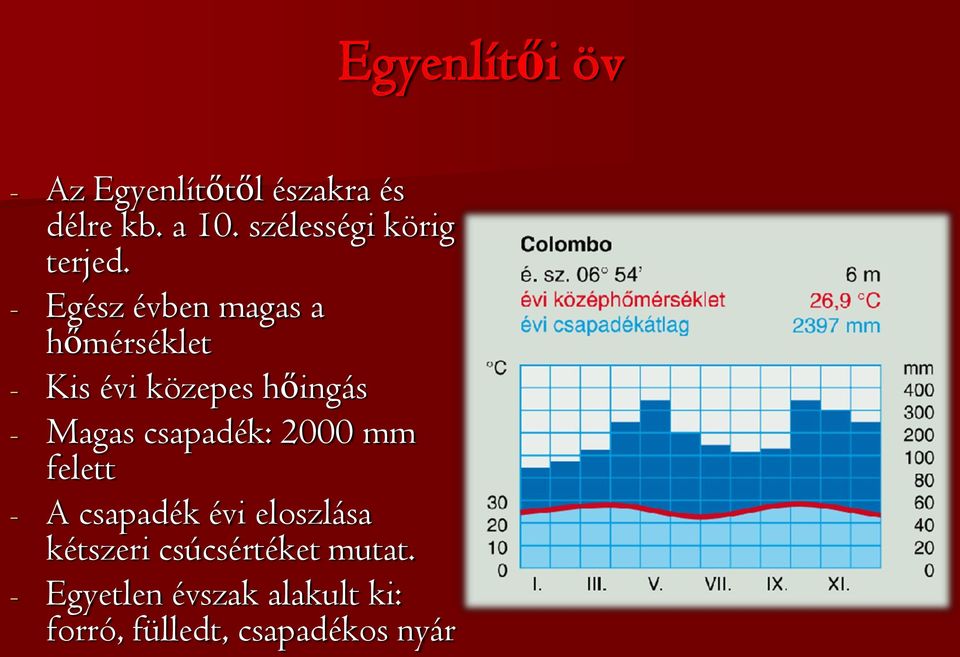 csapadék: 2000 mm felett - A csapadék évi eloszlása kétszeri csúcsértéket