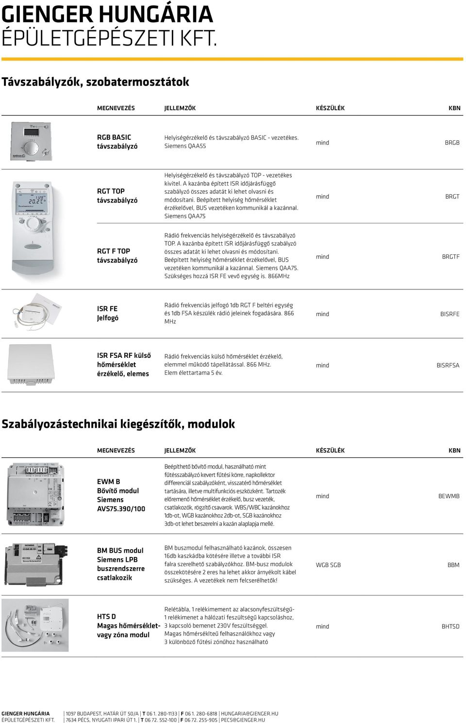 Beépített helyiség hőmérséklet érzékelővel, BUS vezetéken kommunikál a kazánnal. Siemens QAA75 BRGT RGT F TOP távszabályzó Rádió frekvenciás helyiségérzékelő és távszabályzó TOP.