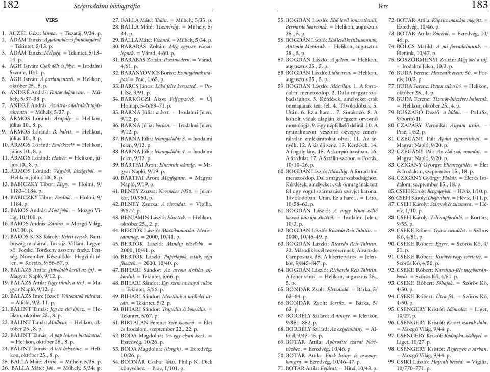 ANDRÉ András: Az útra- s dalrakélt tojásrántotta. = Mûhely, 5/37. p. 8. ÁRMOS Lóránd: Árapály. = Helikon, július 10., 8. p. 9. ÁRMOS Lóránd: B. balett. = Helikon, július 10., 8. p. 10. ÁRMOS Lóránd: Emlékszel?