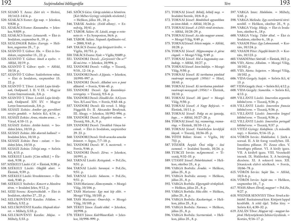 p. 525. SZÁNTÓ T. Gábor: kinek a nyelve. = Alföld, 10/19. p. 526. SZÁNTÓ T. Gábor: nyelv. = Alföld, 10/18. p. 527. SZÁNTÓ T. Gábor: Születhettem volna. = Élet és Irodalom, szeptember 15. 22. p. 528.