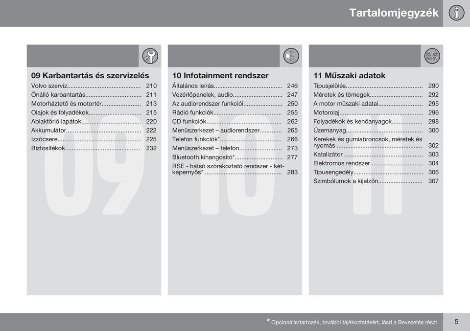 .. 255 CD funkciók... 262 Menüszerkezet audiorendszer... 265 Telefon funkciók*... 266 Menüszerkezet telefon... 273 Bluetooth kihangosító*... 277 RSE - hátsó szórakoztató rendszer - kétképernyős*.