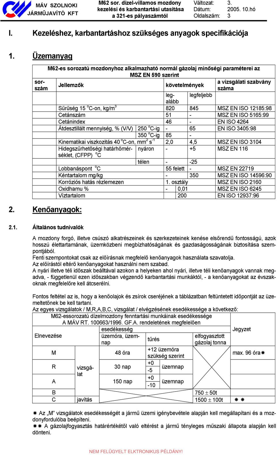 o C-on, kg/m 3 820 845 MSZ EN ISO 12185:98 Cetánszám 51 - MSZ EN ISO 5165:99 Cetánindex 46 - EN ISO 4264 Átdesztillált mennyiség, % (V/V) 250 o C-ig - 65 EN ISO 3405:98 350 o C-ig 85 - Kinematikai