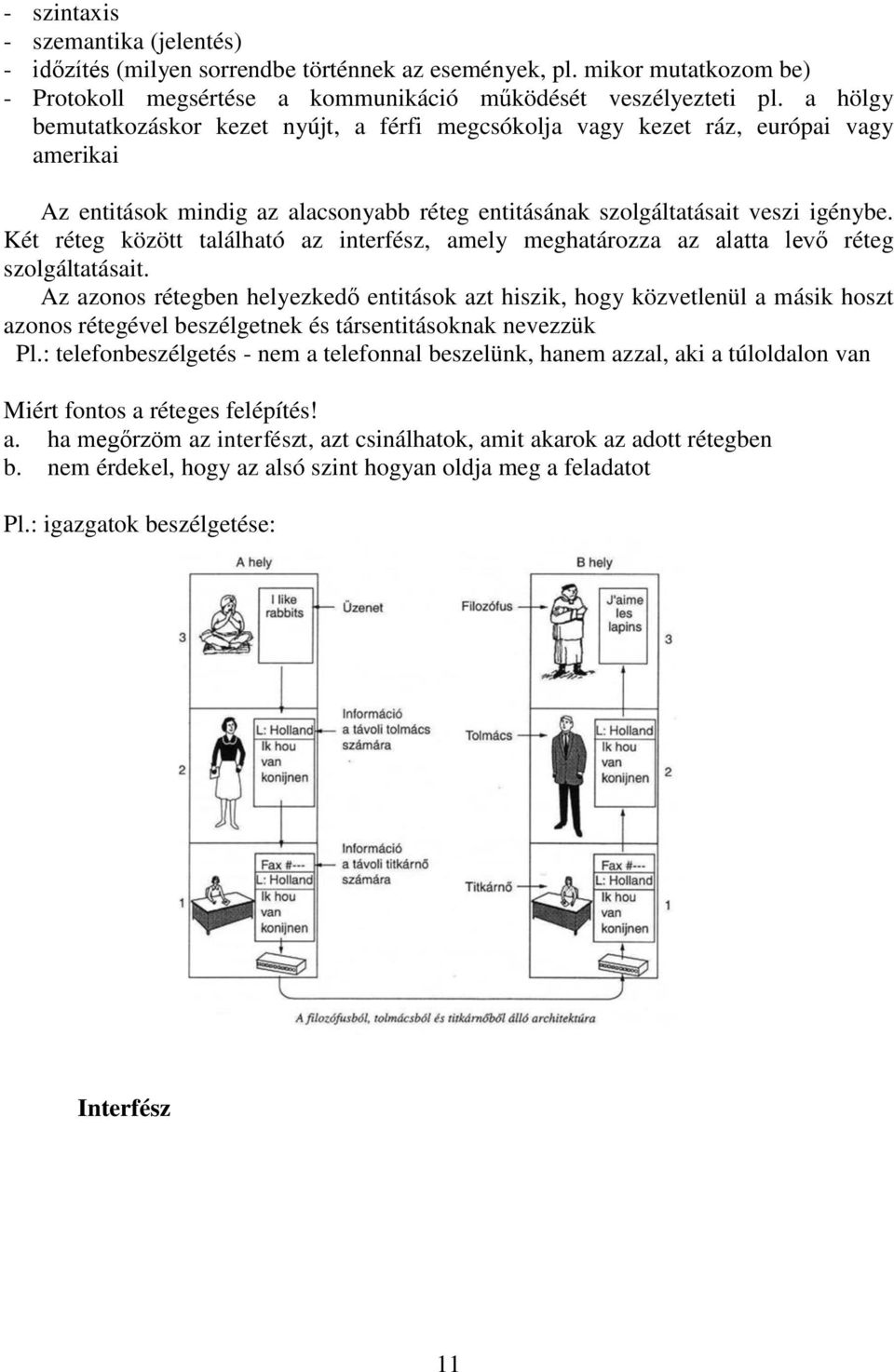 Két réteg között található az interfész, amely meghatározza az alatta levő réteg szolgáltatásait.