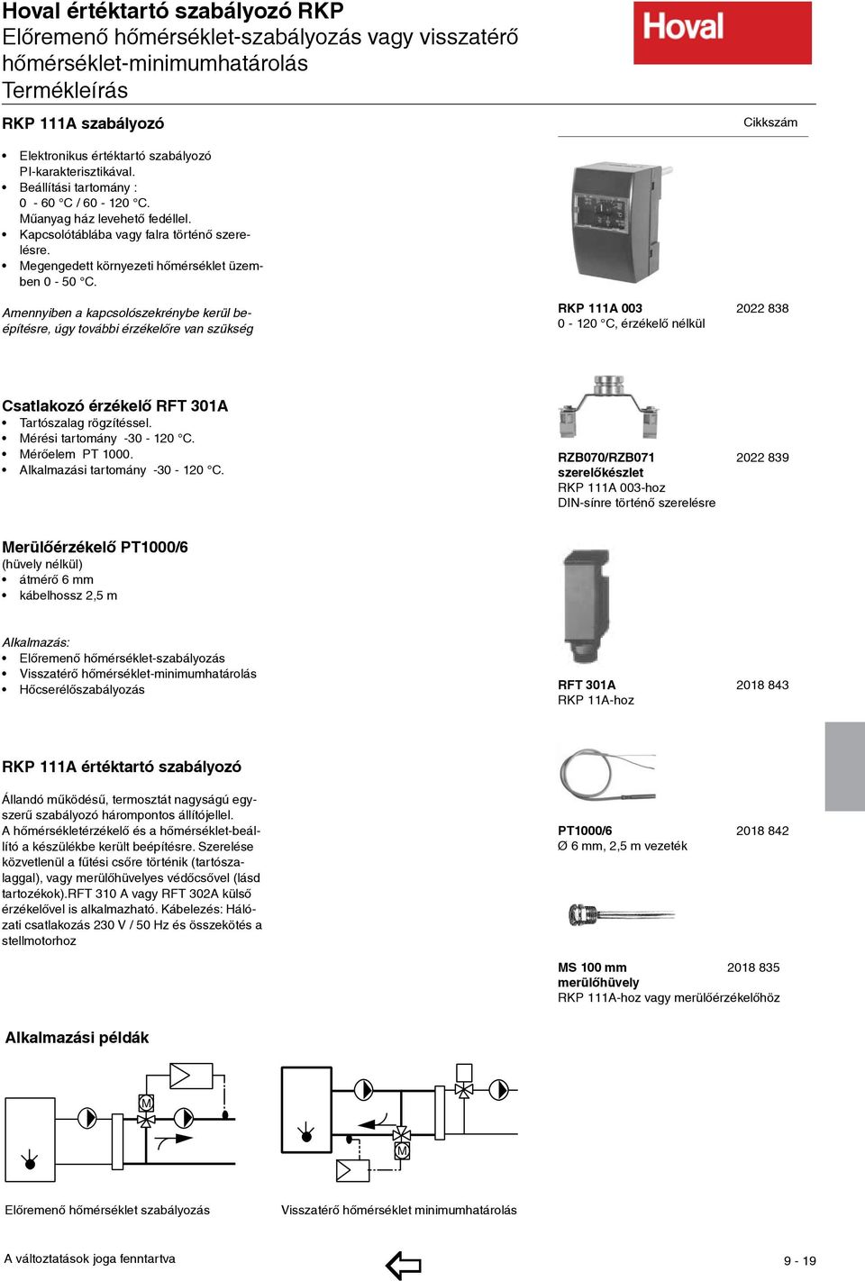 Amennyiben a kapcsolószekrénybe kerül beépítésre, úgy további érzékelőre van szükség RKP 111A 003 2022 838 0-120 C, érzékelő nélkül Csatlakozó érzékelő RFT 301A Tartószalag rögzítéssel.