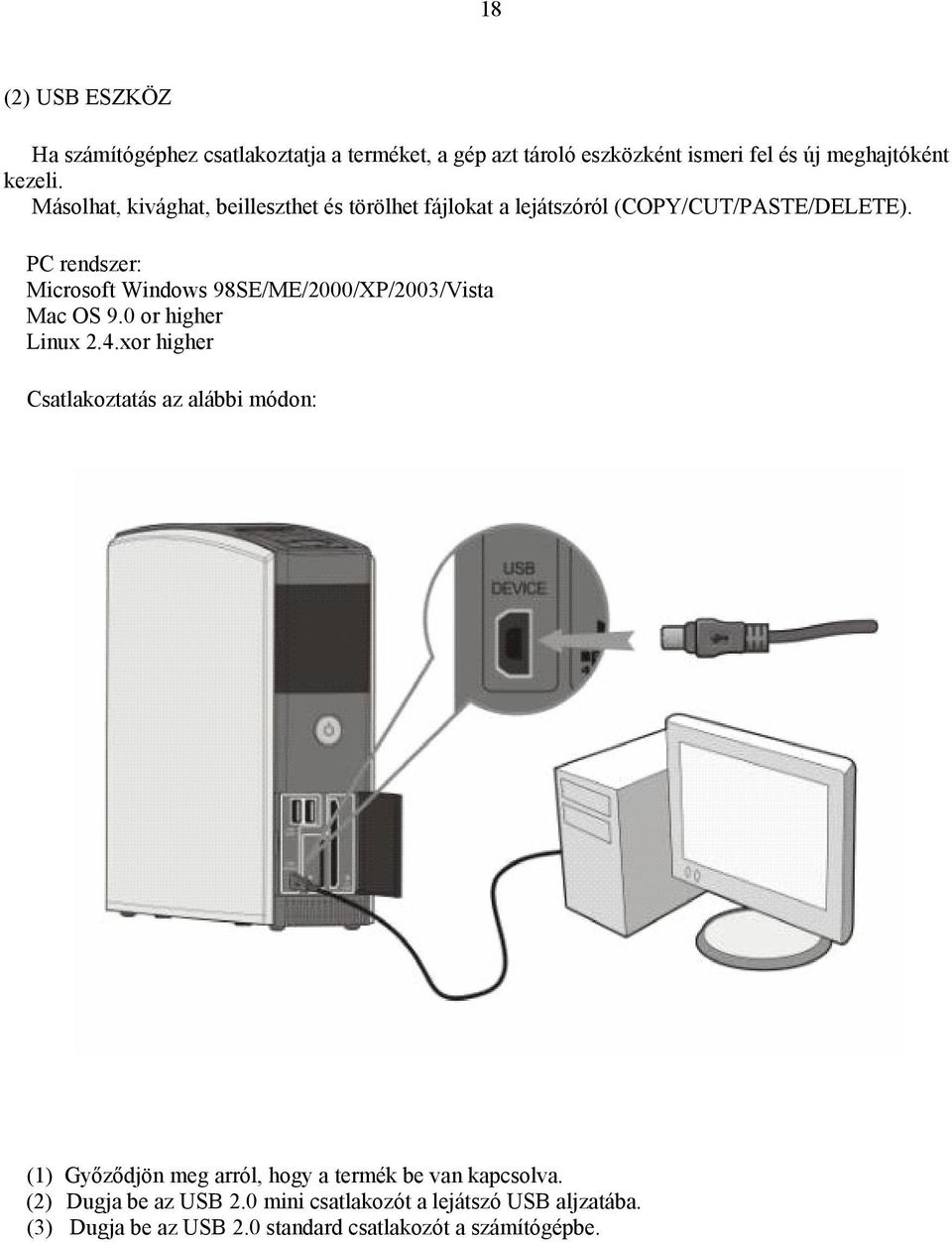 PC rendszer: Microsoft Windows 98SE/ME/2000/XP/2003/Vista Mac OS 9.0 or higher Linux 2.4.