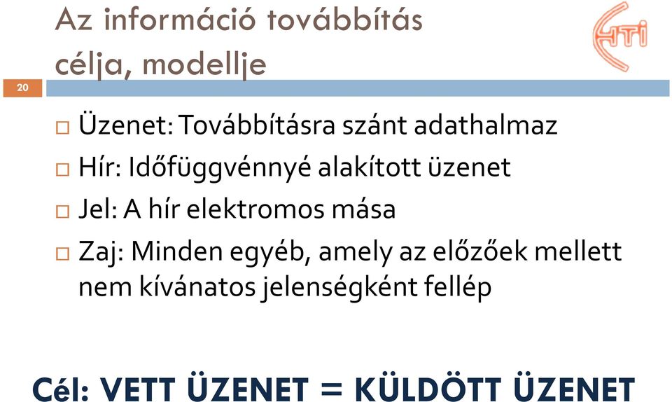 üzenet Jel: A hír elektromos mása Zaj: Minden egyéb, amely az