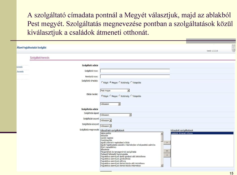 Szolgáltatás megnevezése pontban a