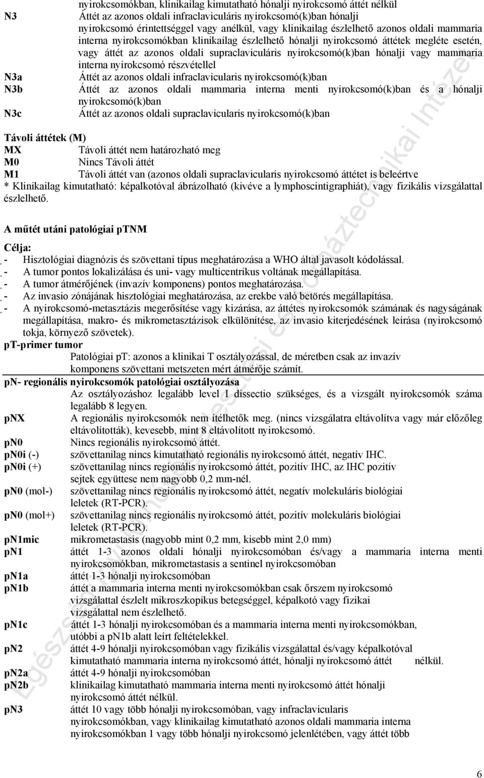 nyirokcsomó(k)ban hónalji vagy mammaria interna nyirokcsomó részvétellel Áttét az azonos oldali infraclavicularis nyirokcsomó(k)ban Áttét az azonos oldali mammaria interna menti nyirokcsomó(k)ban és